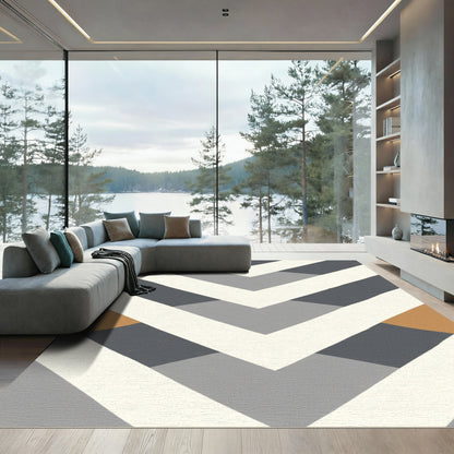 Chevron Gray Gold White Geometric Accents Rug