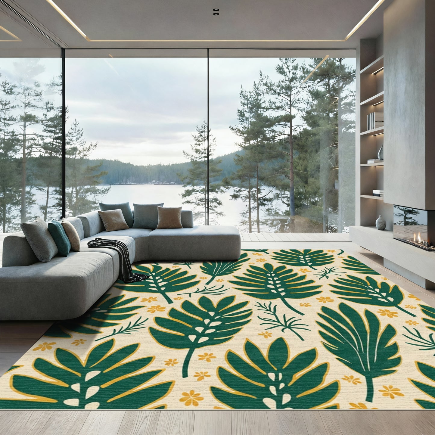Deep Green Tropical Leaf Delight Rug