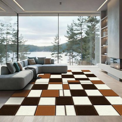 Moden Chessboard Tan Squares Accents Rug
