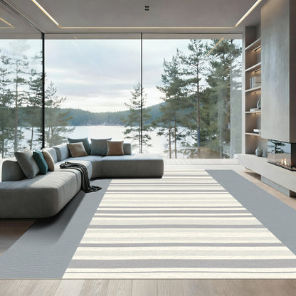 Neutral Gray Cream Striped Rug