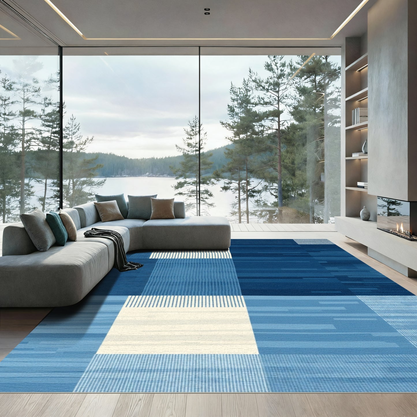 Ombre Blue Abstract Vertical Stripes Rug