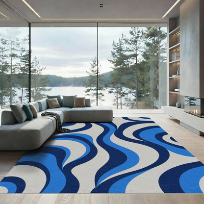 Retro Blue Swirl Wave Rug