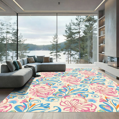 Pink Blue Whimsical Floral Vine Rug