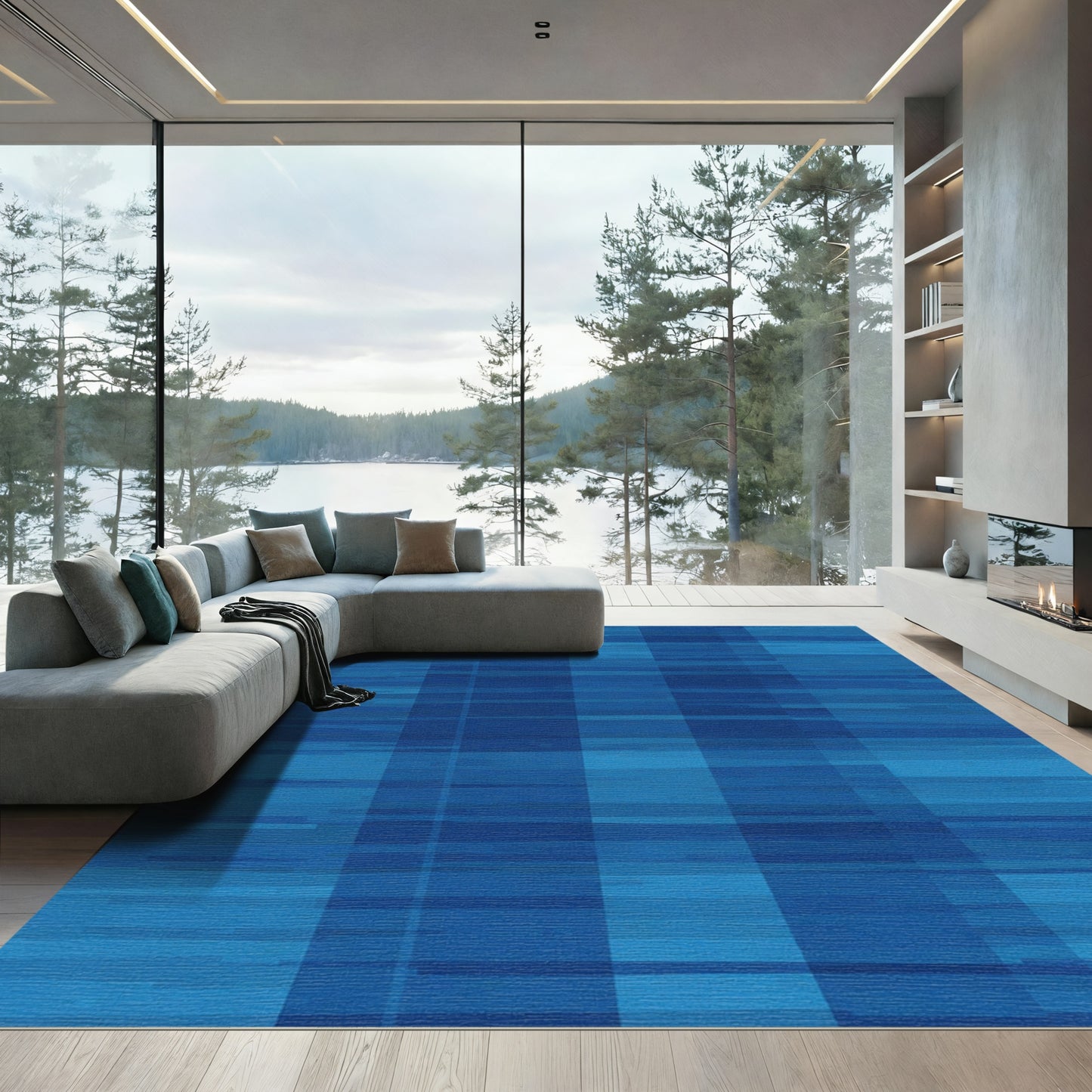 Deep Blue Gradient Stripe Rectangles Rug