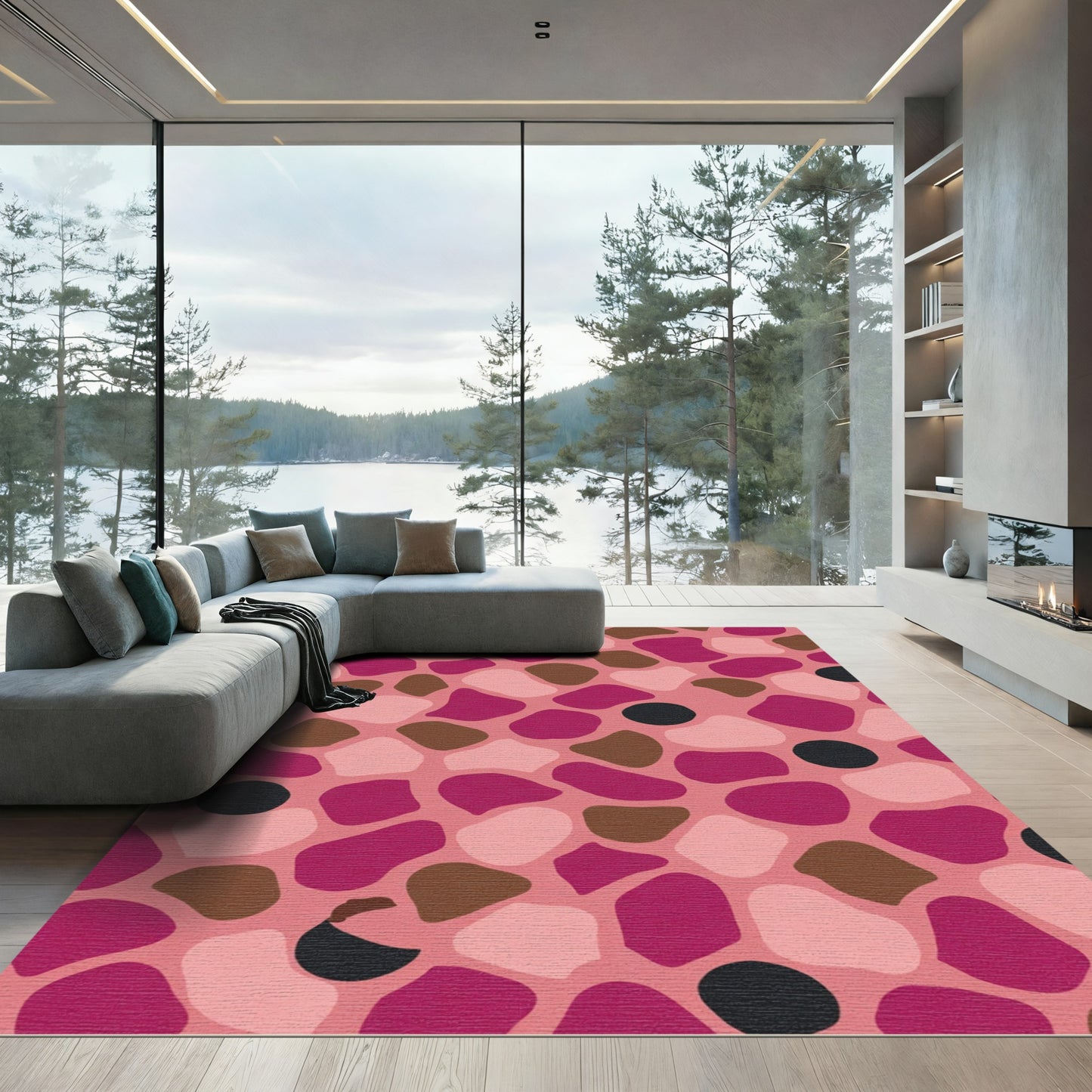 Pink Organic Irregular Shapes Collage Rug