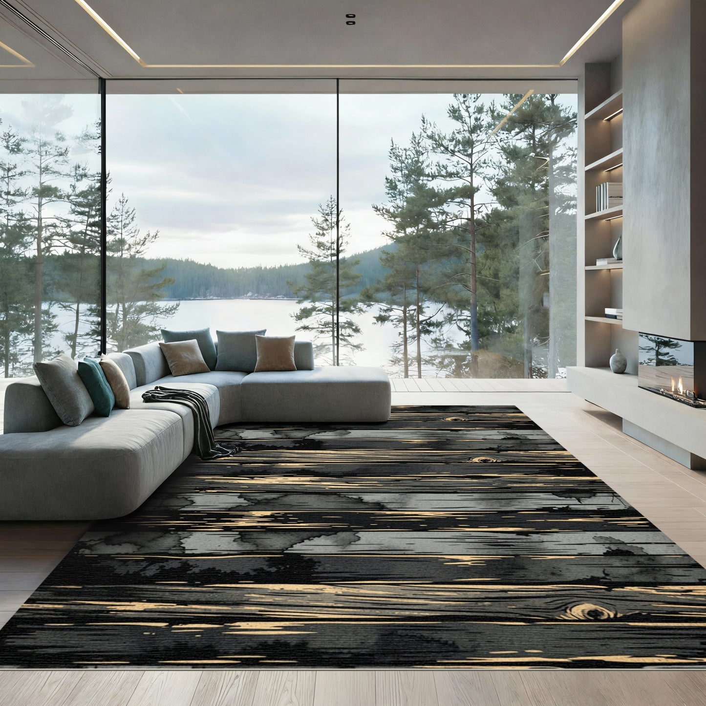 Dark Wood Grain Horizontal Stripe Rug