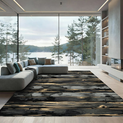 Dark Wood Grain Horizontal Stripe Rug