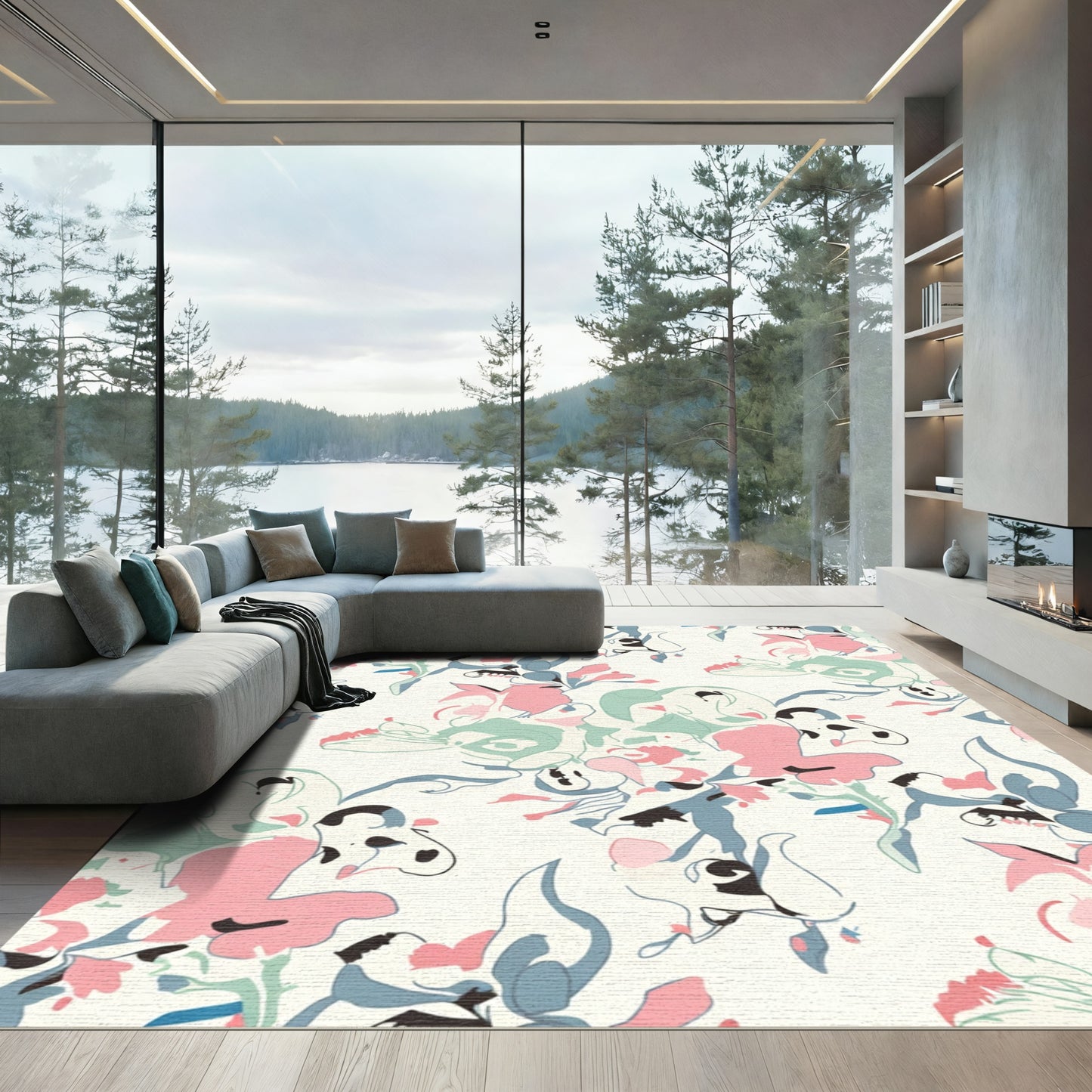 Soft Blush Pink Floral Abstract Rug
