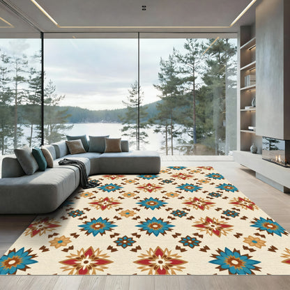 Azure Red Brown Floral Lattice Rug