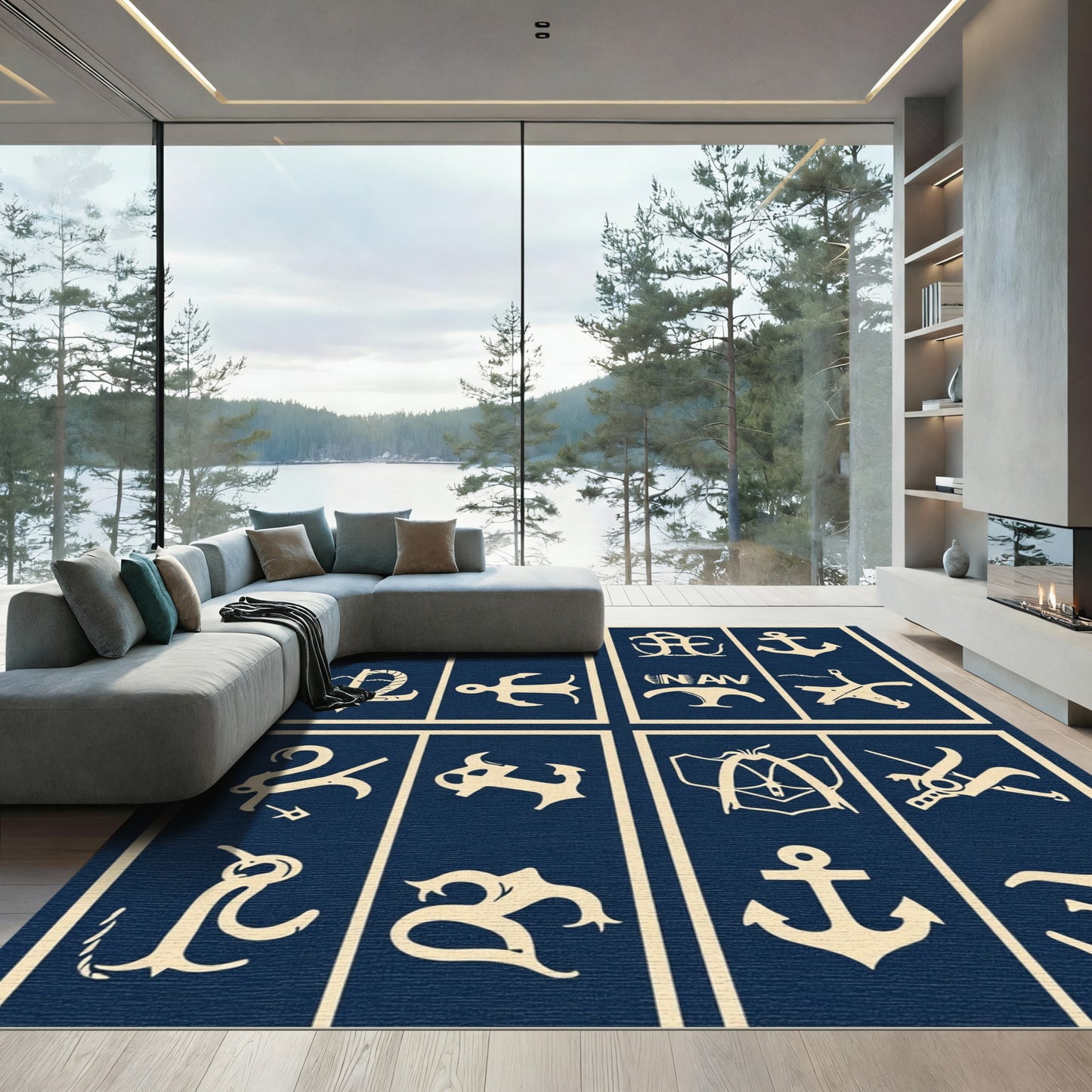 Nautical Anchor Collage Cream Rug