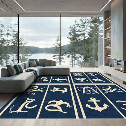 Nautical Anchor Collage Cream Rug