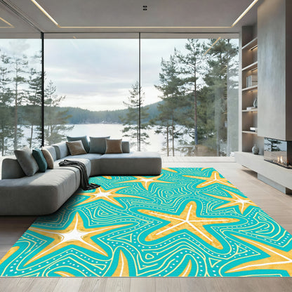 Turquoise Yellow Starfish Swirl Rug