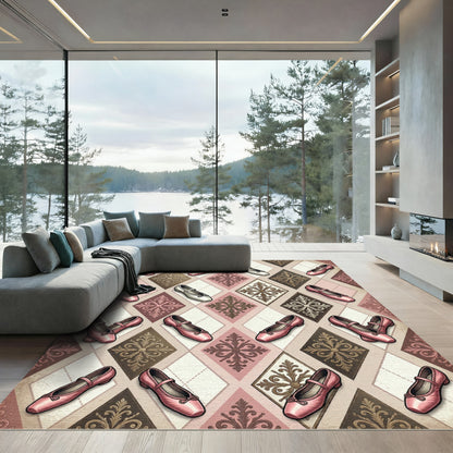 Pink Ballet Flats Argyle Medallions Rug