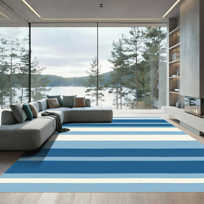 Navy Sky Blue Cream Stripe Rug