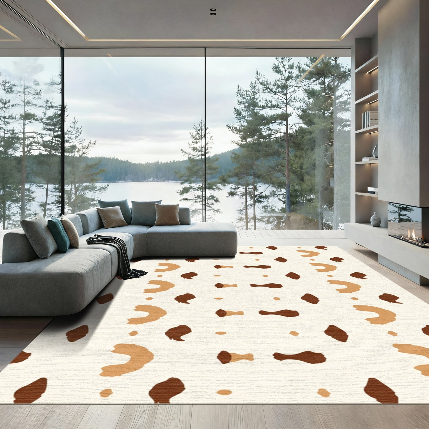 Neutral Brown Abstract Spots Rug