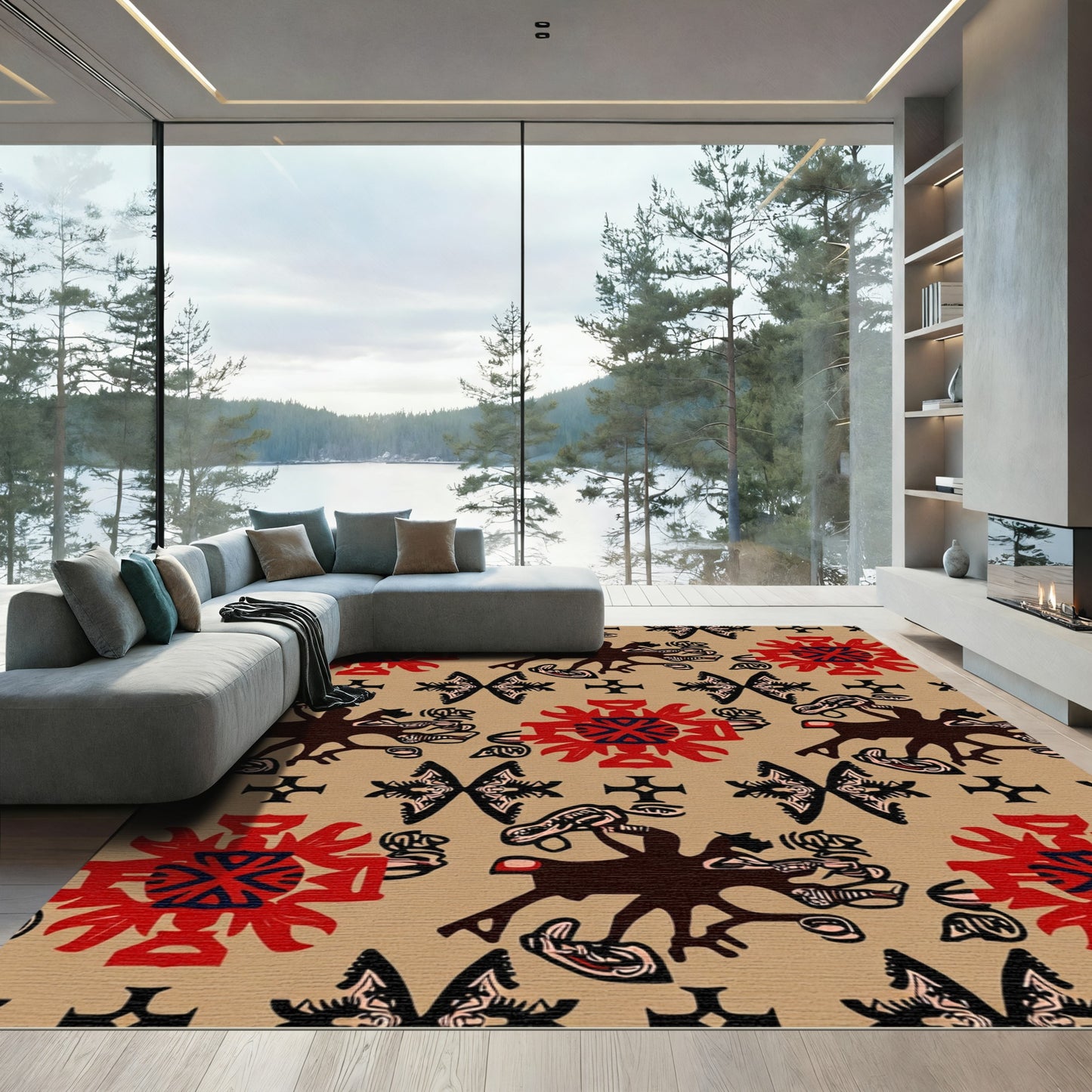 Earthy Red Tribal Animal Medallion Rug