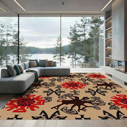 Earthy Red Tribal Animal Medallion Rug
