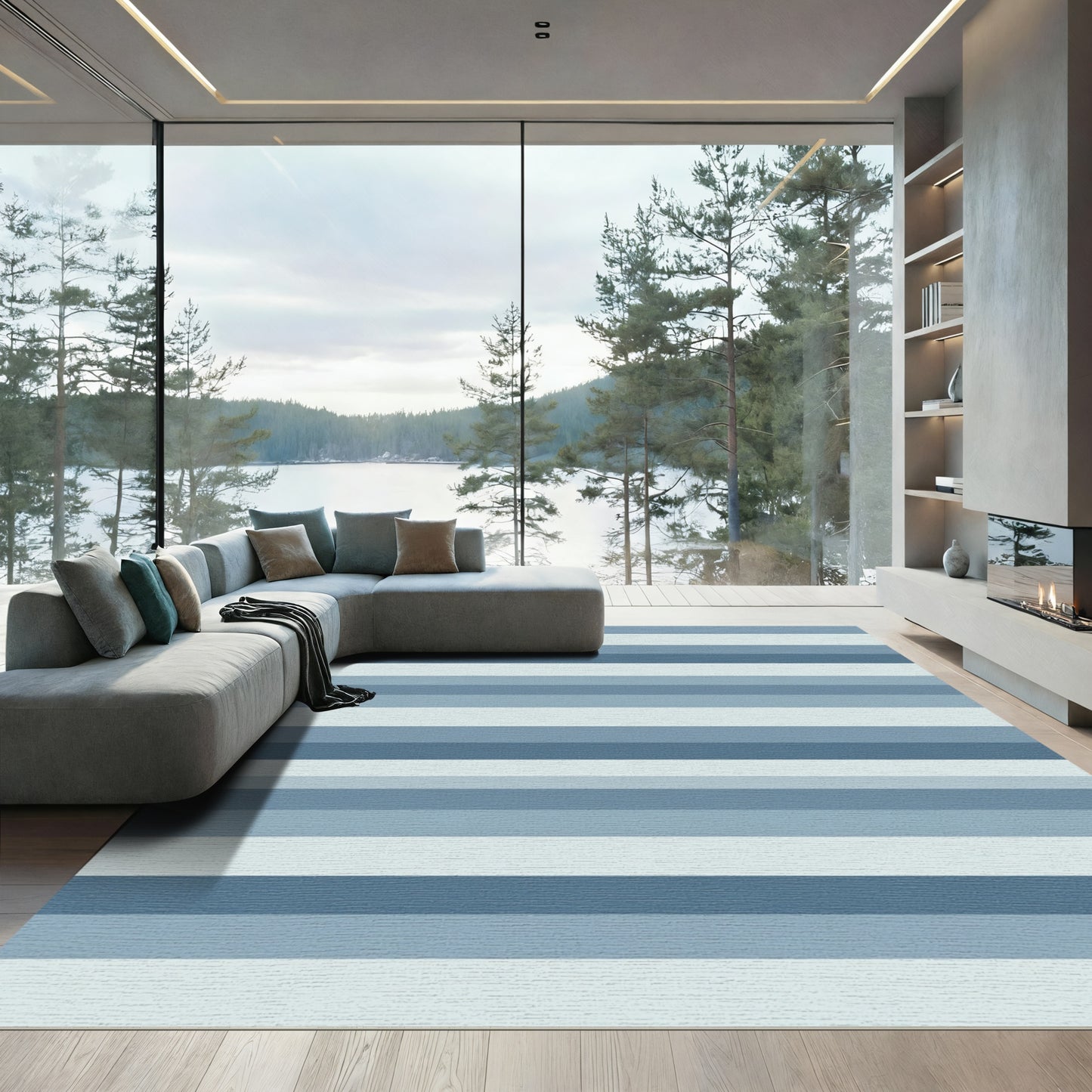 Cool Blue Gradient Stripes Rug