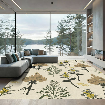 Earthy Sage Green Botanical Bloom Rug