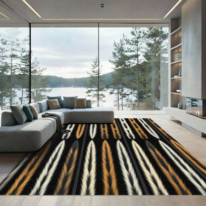 Warm Gold Black Vertical Stripe Rug