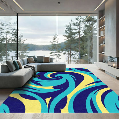 Deep Blue Turquoise Swirl Flow Rug