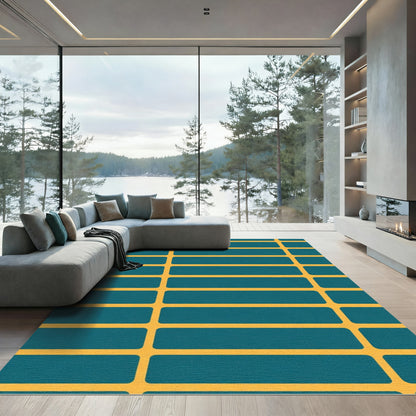Teal and Gold Horizontal Stripes Rug