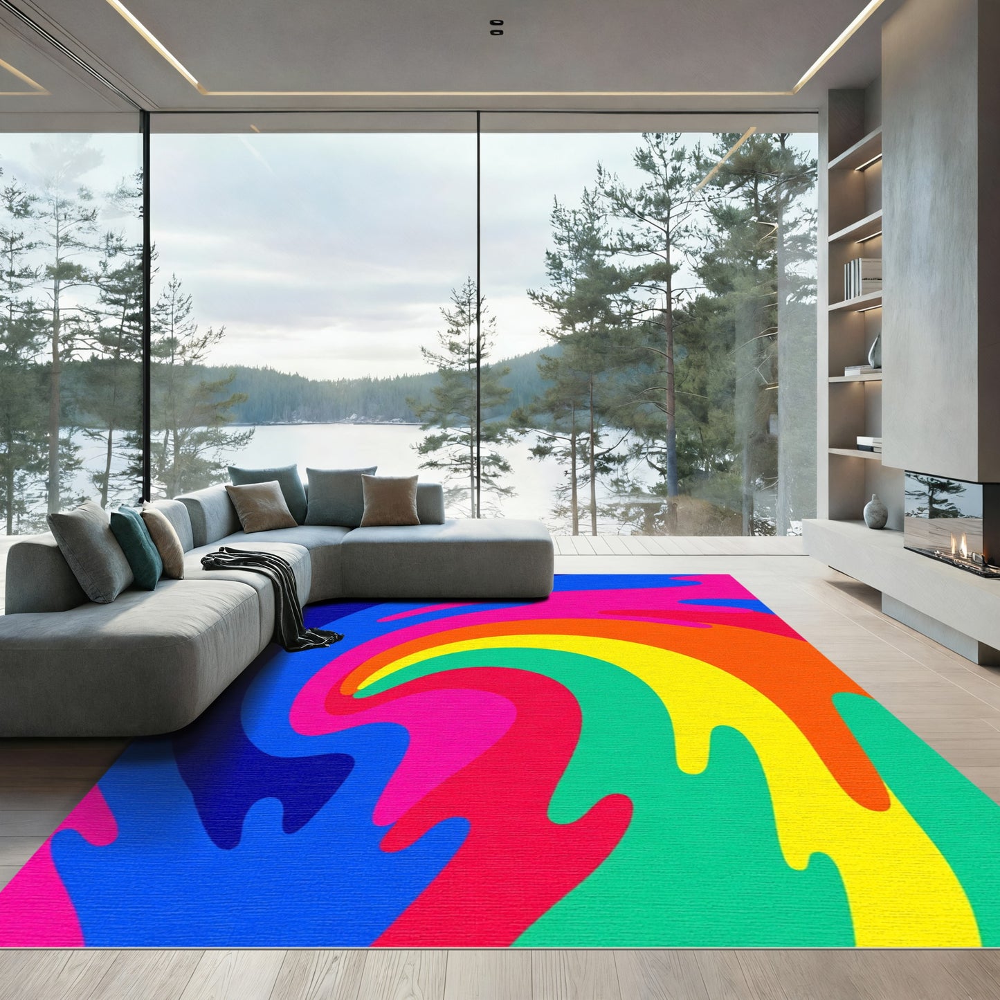 Vibrant Swirl Rainbow Abstract Rug