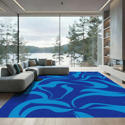 Deep Blue Abstract Flowing Waves Rug