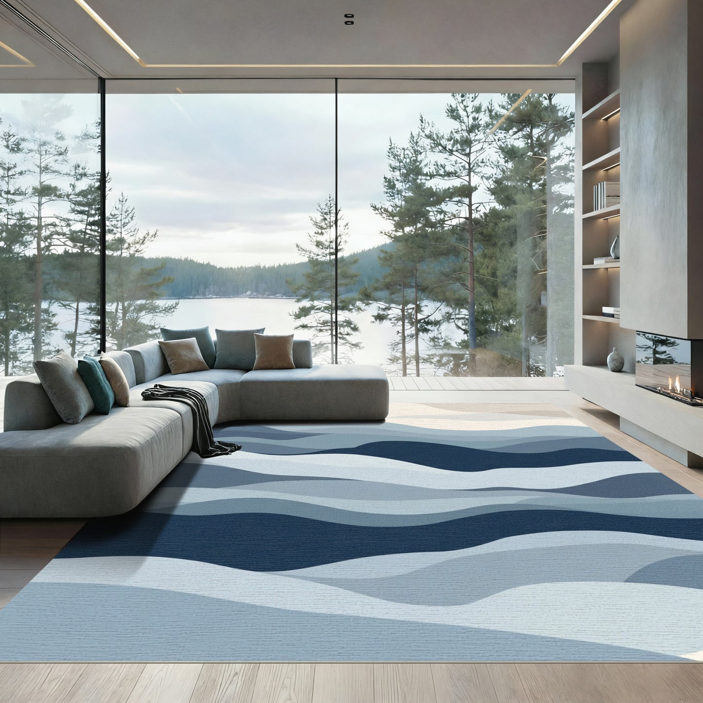 Serene Blue Layered Landscape Rug