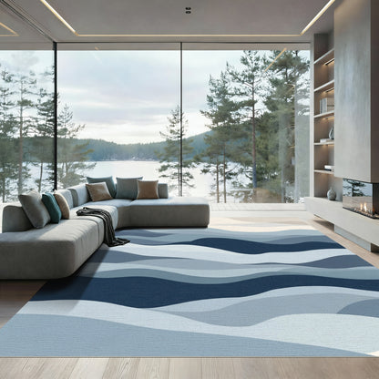 Serene Blue Layered Landscape Rug