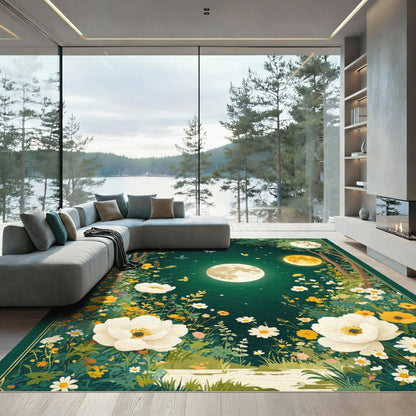 Enchanted Moonlit Garden Floral Butterflies Rug