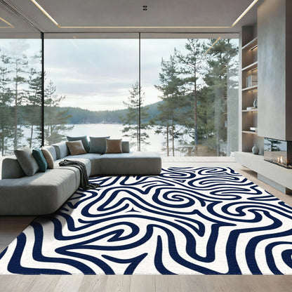 Navy Wavy Lines Abstract Rug