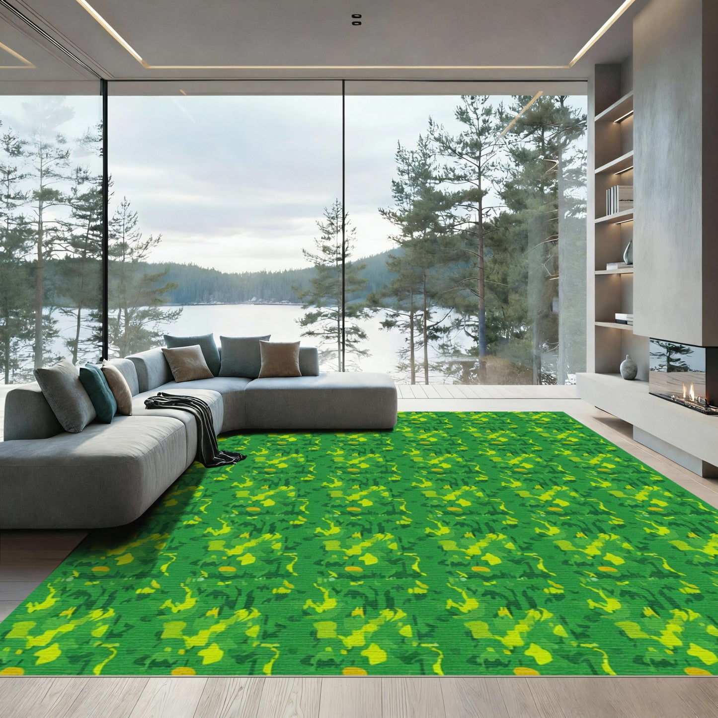 Emerald Green Abstract Brushstroke Rug