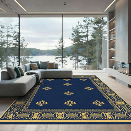 Navy Gold Elaborate Medallion Border Rug