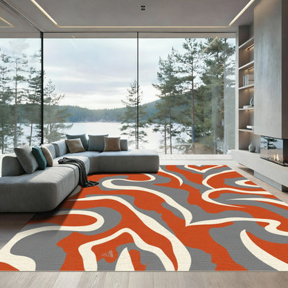 Abstract Orange Gray Swirl Rug