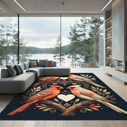 Romantic Cardinal Love Hearts Garden Rug