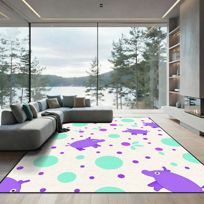 Whimsical Purple Pig Dots Trio Rug