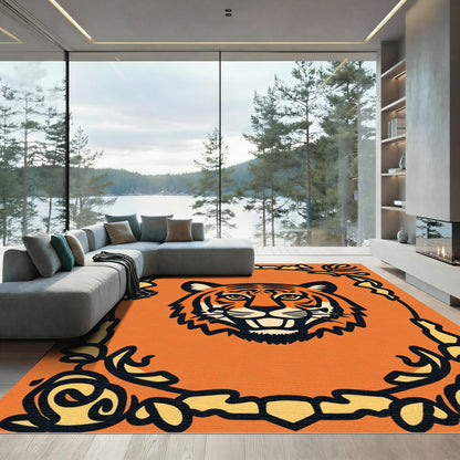 Bold Orange Tiger Floral Accent Rug