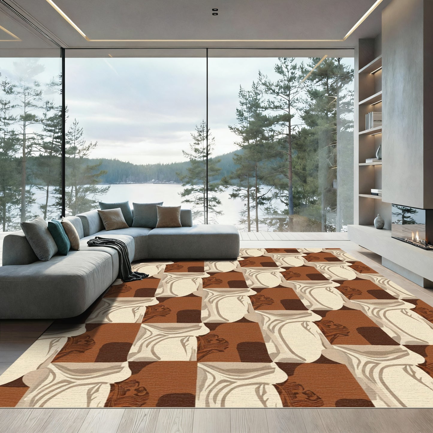 Crumpled Paper Architectural Column Art Rug