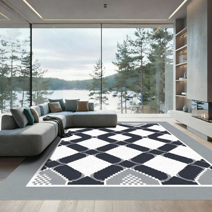Geometric Lattice Dark Blue White Rug