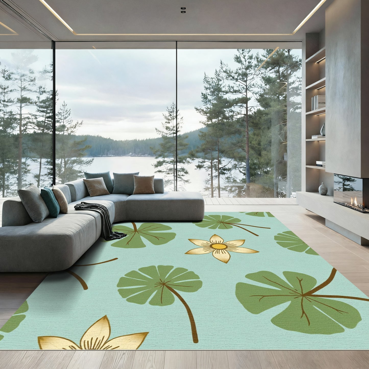 Light Blue Water Lily Garden Rug