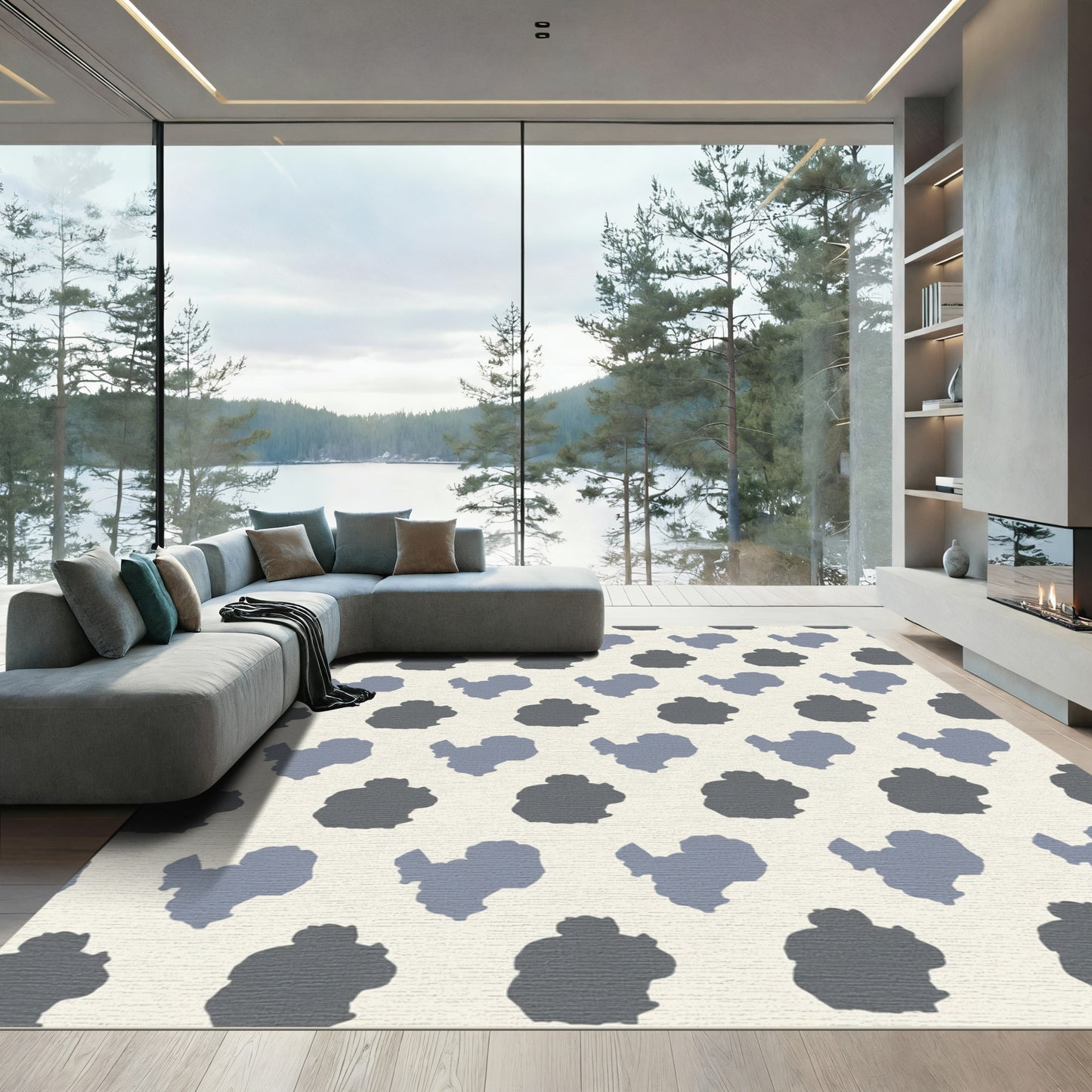 Gray Blue Organic Spot Arrangement Rug