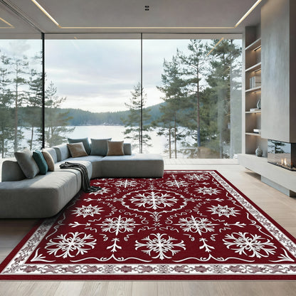 Deep Red Snowflake Starburst Medallion Rug