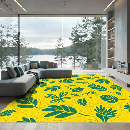 Vibrant Yellow Green Leafy Garden Rug