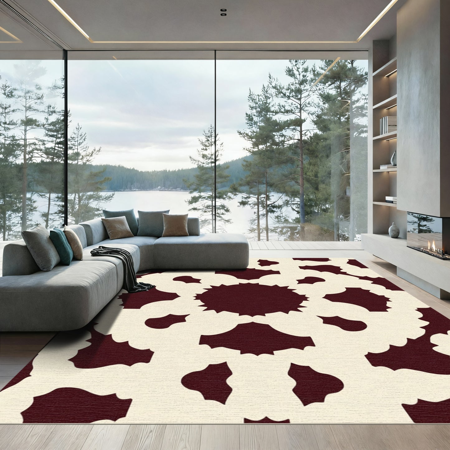 Deep Burgundy Lace Sunburst Rug