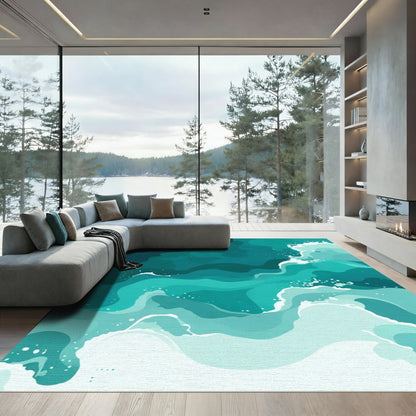 Deep Teal Ocean Wave Splash Rug