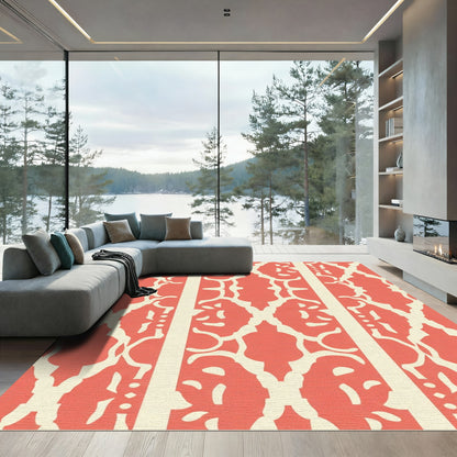 Coral Ivory Damask Stripe Rug