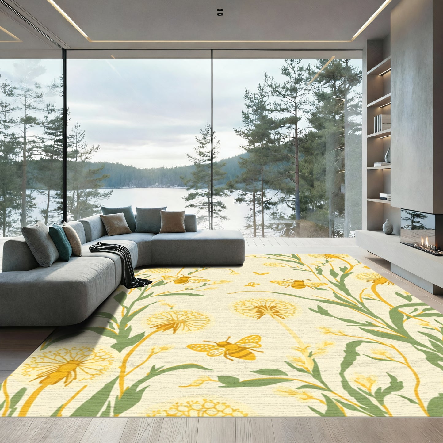 Yellow Dandelion Bee Garden Rug