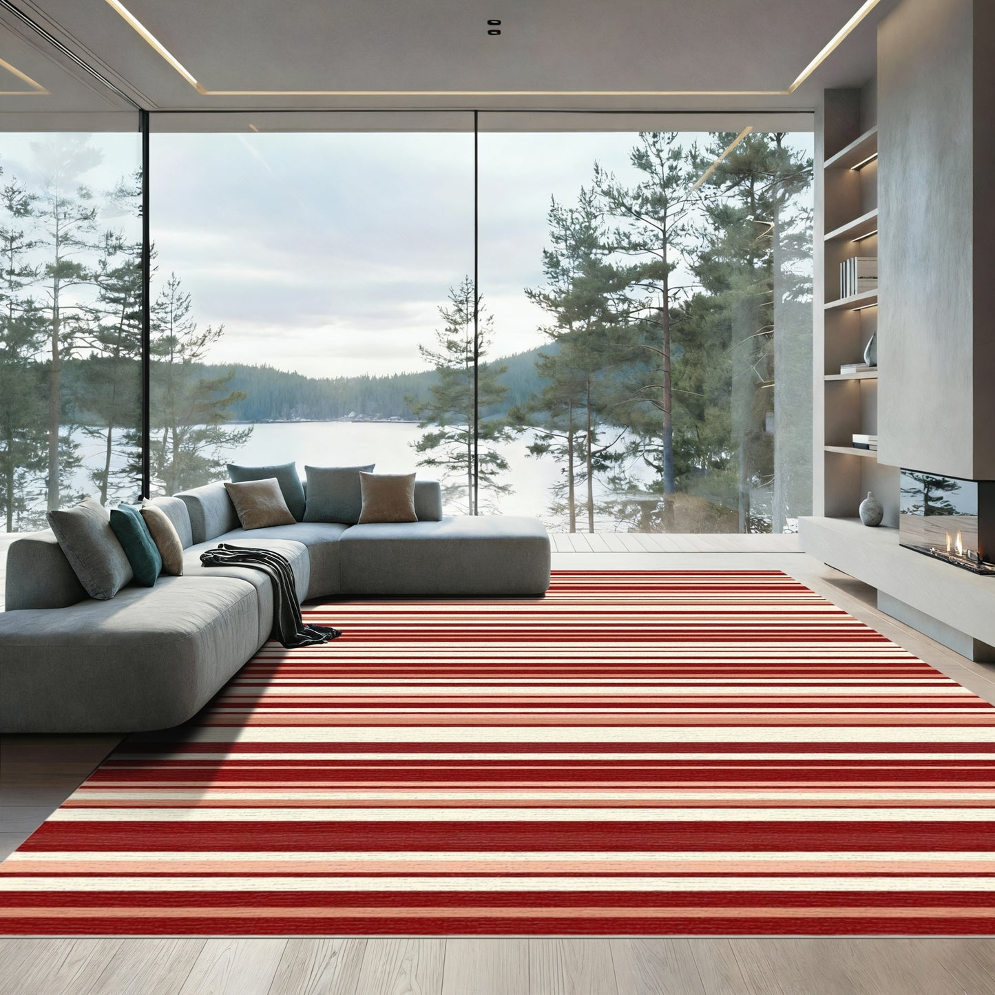 Crimson Cream Subtle Stripe Rug