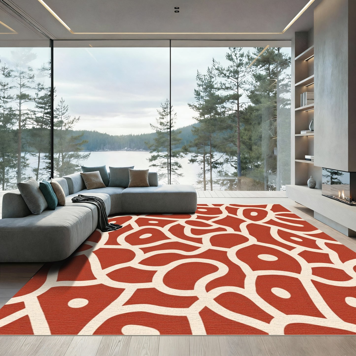 Terracotta Organic Abstract Shapes Rug